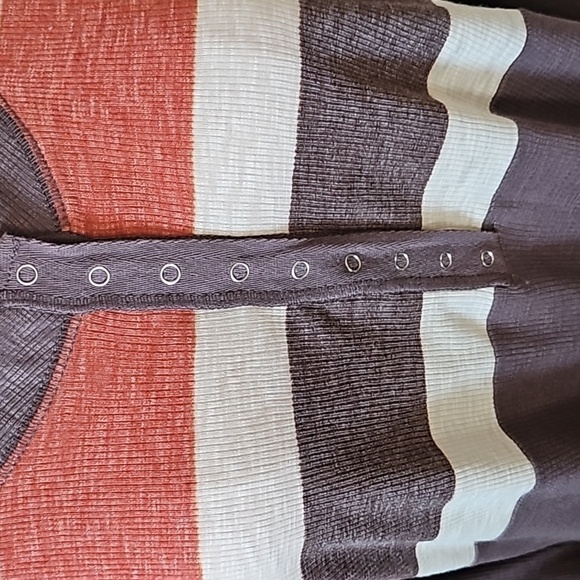 Maurices Brown Henley Long Sleeve Tee with Pink, Rust, and Off-white Stripes NWT - Picture 6 of 14